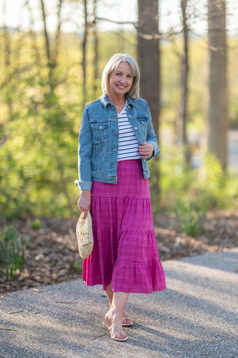 Tiered Cotton Midi Skirt + Fitted Tank + Woven Slides
