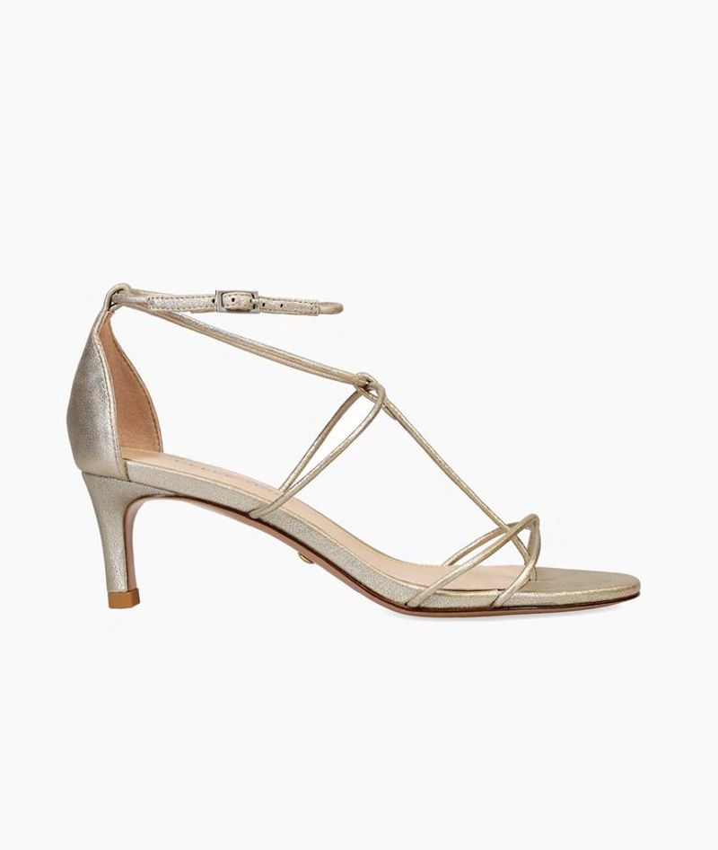 Pelle Moda Berlin Metallic Leather Ankle Strap Kitten-Heel Dress Sandals
