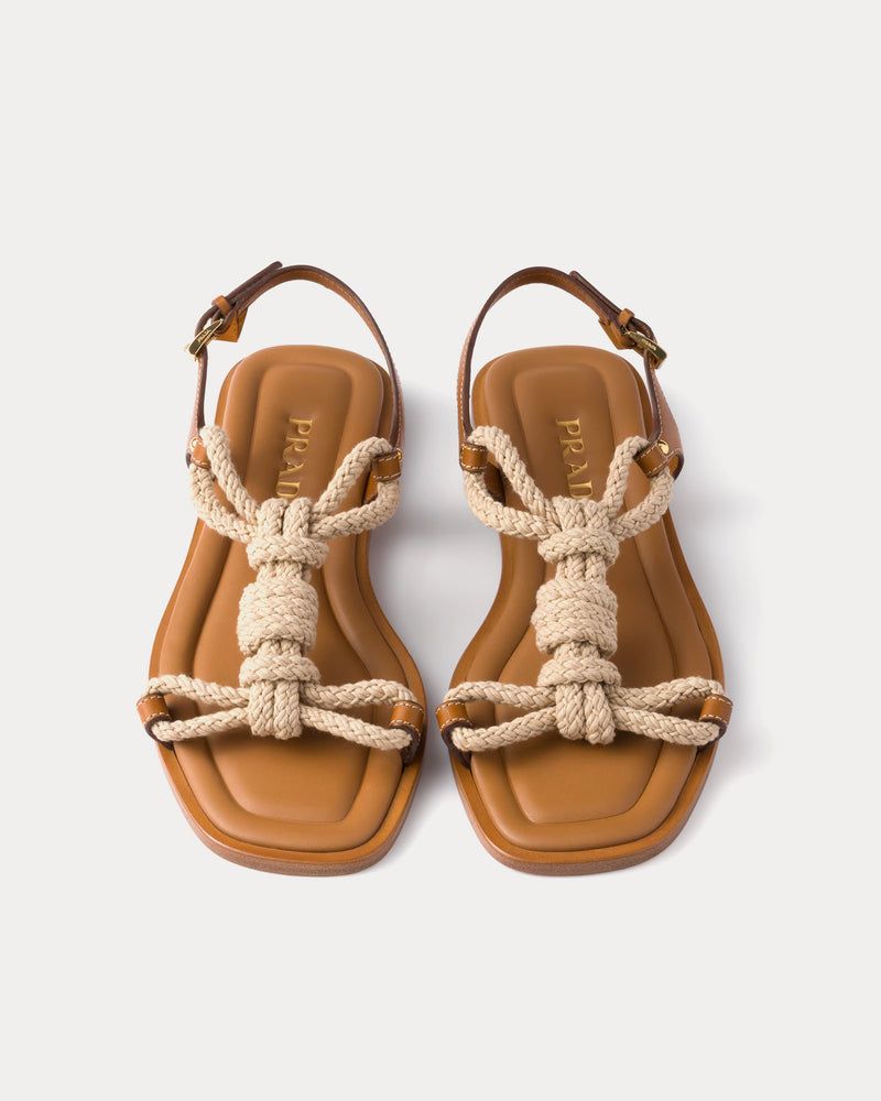 Prada Flat Leather and Cord Sandals