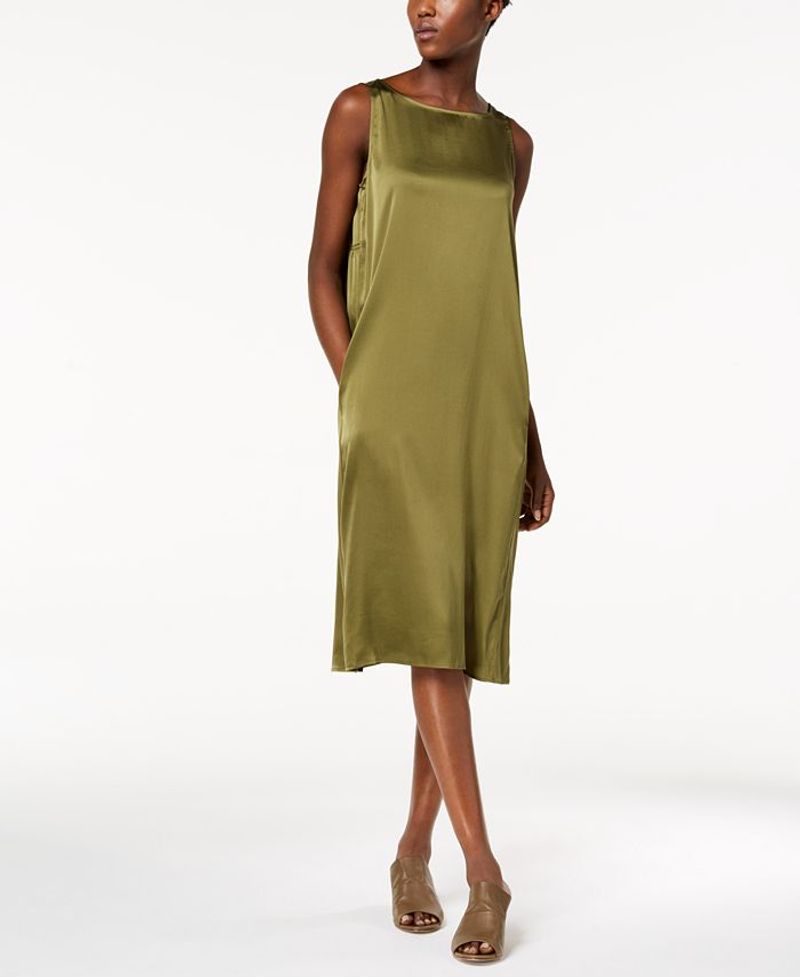 Eileen Fisher – Silk Georgette Crepe Bateau Dress