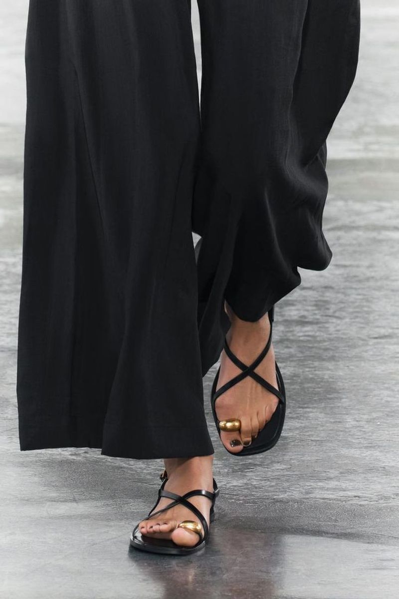 ZARA Flat Strappy Sandals With Metal Ornament