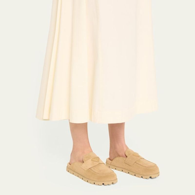Prada Logo Suede Loafer Mules