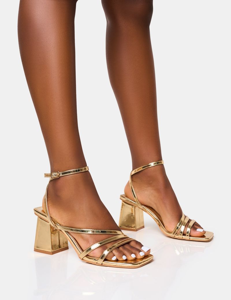 Low-Heel Strappy Sandals in Soft Metallics