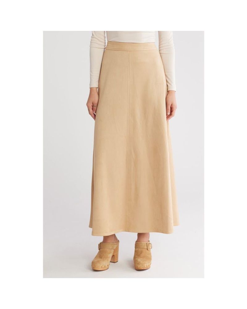 Halogen® Pleated A-Line Faux Suede Midi Skirt