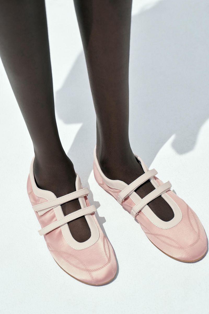 ZARA Satin Effect Stitched Ballet Flats