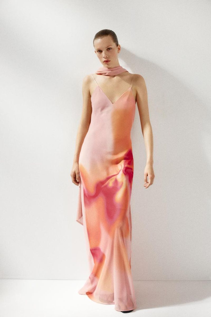 LONG PRINTED DRESS WITH SCARF